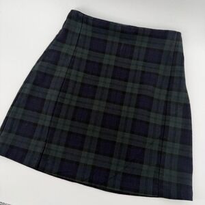 Brandy Melville Plaid A-Line Mini Skirt Dark Green Navy Blue Women small